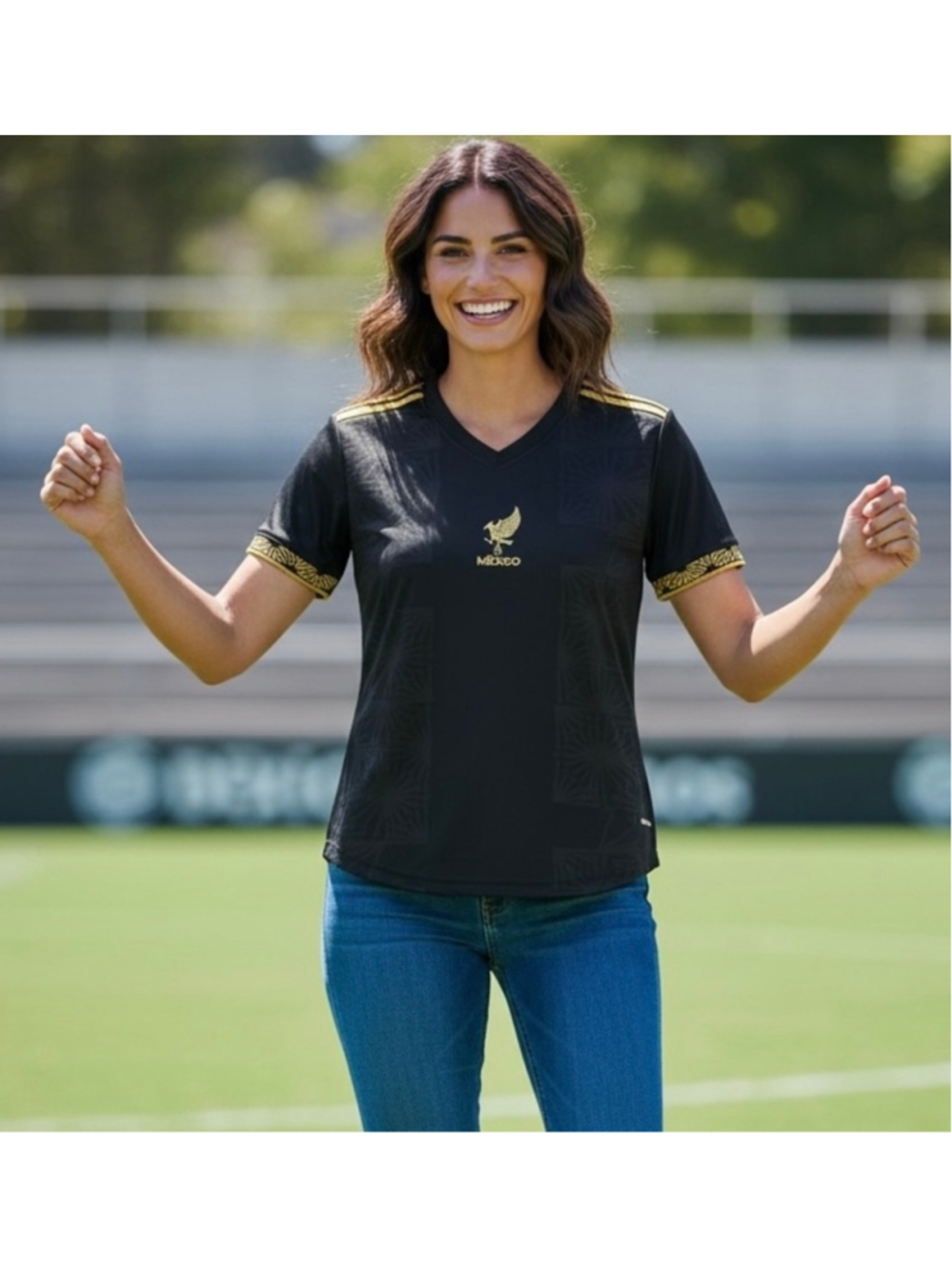 Women's Mexico De Oro Soccer Jersey Black Gold Size Medium